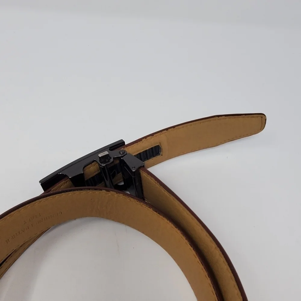 VERA PELLE COGNAC BROWN GENUINE LEATHER BELT ITALY GUNMETAL BUCKLE MEN 44 SLIDE